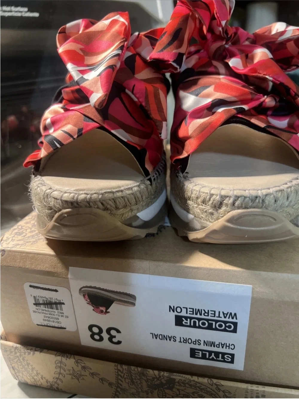 NIB Free People Chapmin Sport Sandal Sneaker Espadrille Ribbons Black Red 38 /8